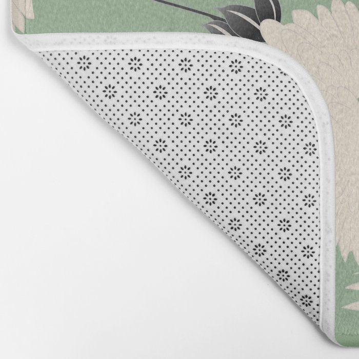 Japanese Cranes on Sage Green Background Bath Mat Gallery Image 2
