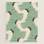 Japanese Cranes on Sage Green Background Jigsaw Puzzle Gallery Image 1