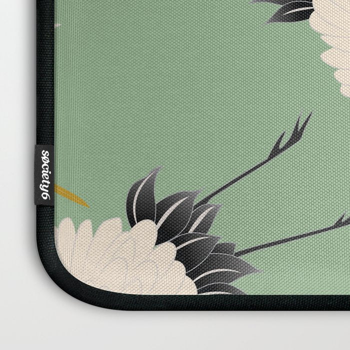 Japanese Cranes on Sage Green Background Laptop Sleeve Gallery Image 3