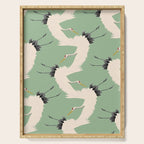 Japanese Cranes on Sage Green Background Serving Tray Gallery Image 1