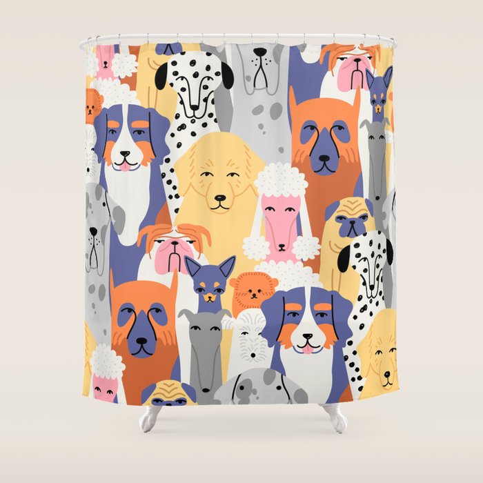 Funny dog animal pet cartoon crowd texture Shower Curtain Gallery Image 1