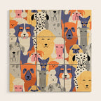Funny dog animal pet cartoon crowd texture Wood Wall Art Gallery Image 1