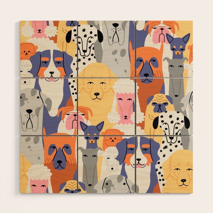 Funny dog animal pet cartoon crowd texture Wood Wall Art Gallery Image 1
