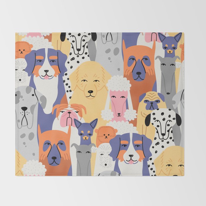 Funny dog animal pet cartoon crowd texture Throw Blanket Gallery Image 2