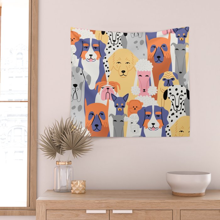 Funny dog animal pet cartoon crowd texture Wall Tapestry Gallery Image 2