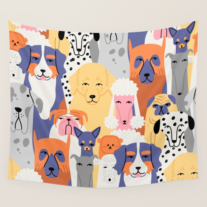 Funny dog animal pet cartoon crowd texture Wall Tapestry Gallery Image 4