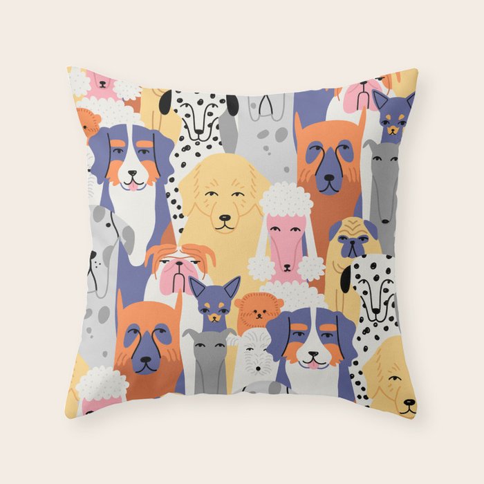 Funny dog animal pet cartoon crowd texture Throw Pillow Gallery Image 6