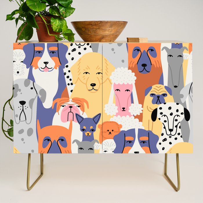Funny dog animal pet cartoon crowd texture Credenza Gallery Image 1