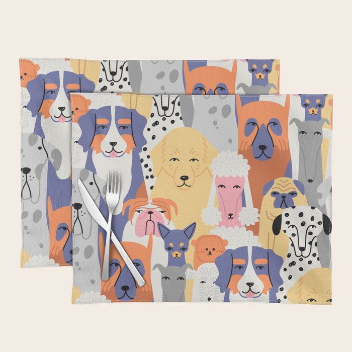 Funny dog animal pet cartoon crowd texture Placemat Gallery Image 1