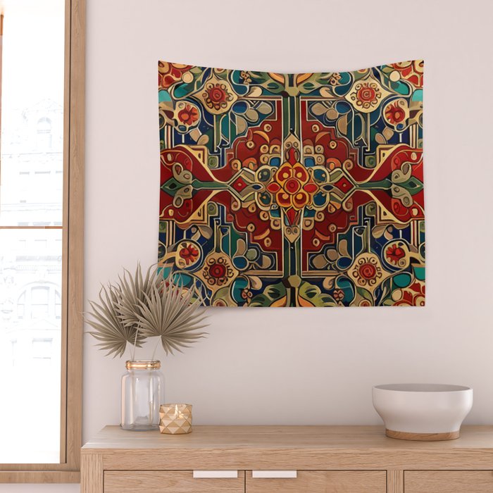 Antique Cute Abstract Flowers Vintage Persian Rug Seamless Pattern  Wall Tapestry Gallery Image 2