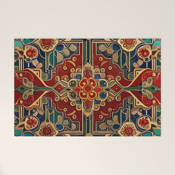 Antique Cute Abstract Flowers Vintage Persian Rug Seamless Pattern  Welcome Mat Gallery Image 1