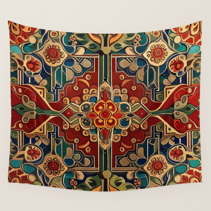 Antique Cute Abstract Flowers Vintage Persian Rug Seamless Pattern  Wall Tapestry Gallery Image 4
