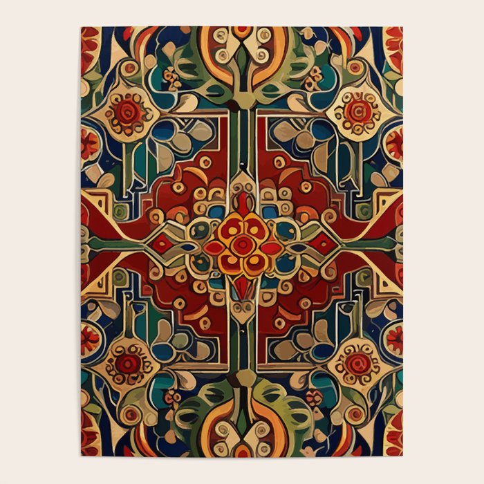 Antique Cute Abstract Flowers Vintage Persian Rug Seamless Pattern  Poster Gallery Image 1