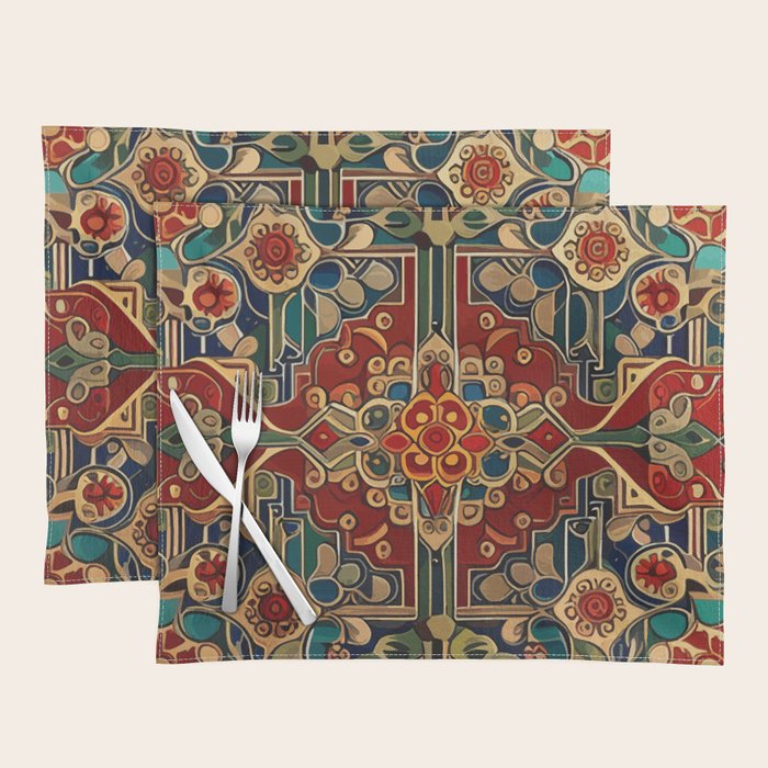 Antique Cute Abstract Flowers Vintage Persian Rug Seamless Pattern  Placemat Gallery Image 1
