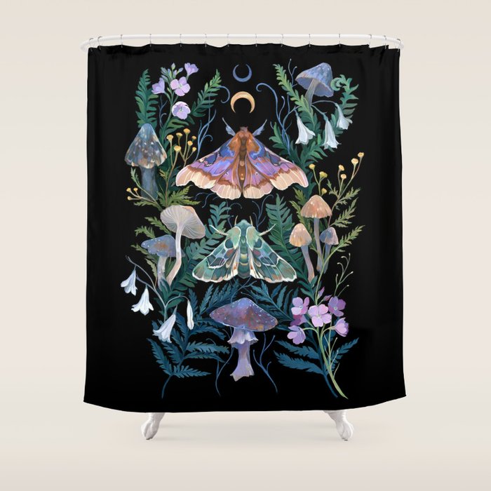 Sphinx Moth Moon Garden Shower Curtain Gallery Image 1