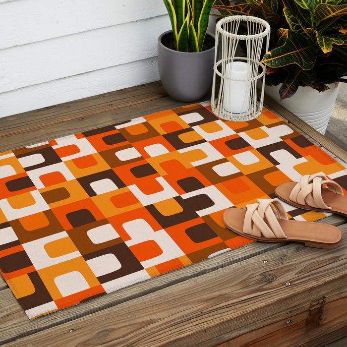 Mid Century Modern Concordance Retro Geometric Pattern in 70s Brown and Orange Outdoor Rug Gallery Image 2