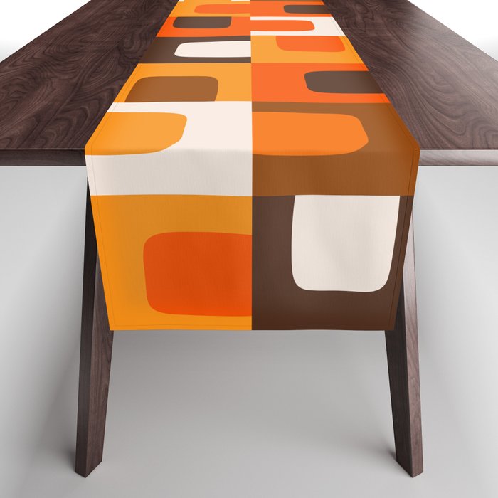 Mid Century Modern Concordance Retro Geometric Pattern in 70s Brown and Orange Table Runner Gallery Image 1