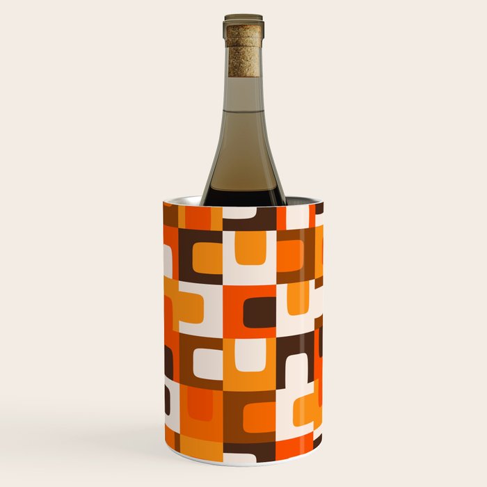 Mid Century Modern Concordance Retro Geometric Pattern in 70s Brown and Orange Wine Chiller Gallery Image 3