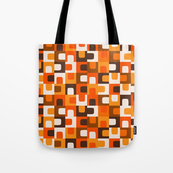 Mid Century Modern Concordance Retro Geometric Pattern in 70s Brown and Orange Tote Bag Gallery Image 1
