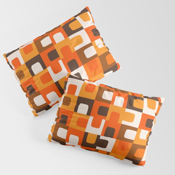 Mid Century Modern Concordance Retro Geometric Pattern in 70s Brown and Orange Pillow Sham Gallery Image 1