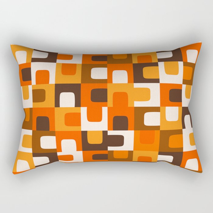 Mid Century Modern Concordance Retro Geometric Pattern in 70s Brown and Orange Rectangular Pillow Gallery Image 2