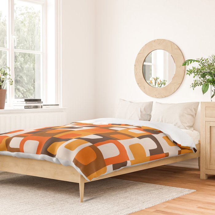 Mid Century Modern Concordance Retro Geometric Pattern in 70s Brown and Orange Duvet Cover Gallery Image 2