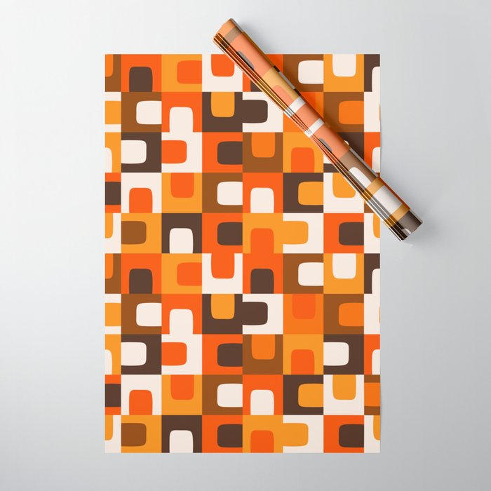 Mid Century Modern Concordance Retro Geometric Pattern in 70s Brown and Orange Wrapping Paper Gallery Image 1
