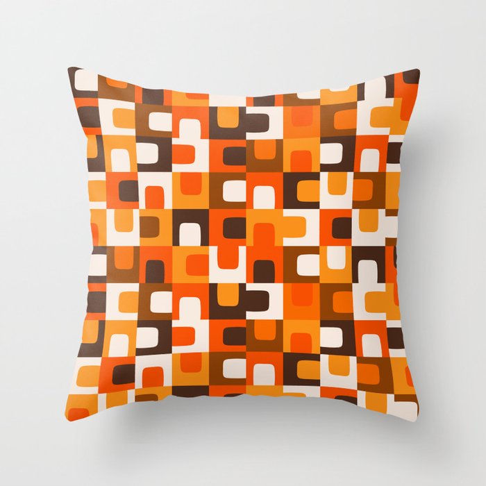 Mid Century Modern Concordance Retro Geometric Pattern in 70s Brown and Orange Throw Pillow Gallery Image 6