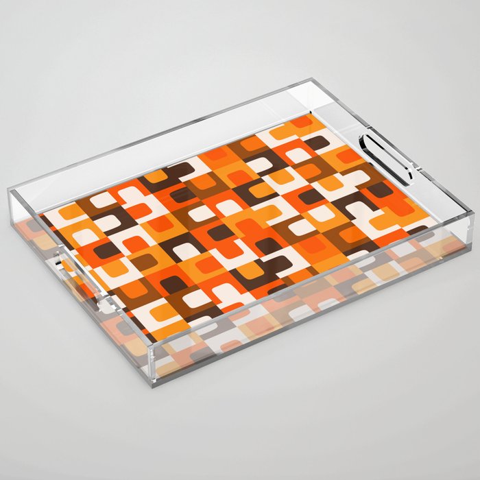 Mid Century Modern Concordance Retro Geometric Pattern in 70s Brown and Orange Acrylic Tray Gallery Image 1