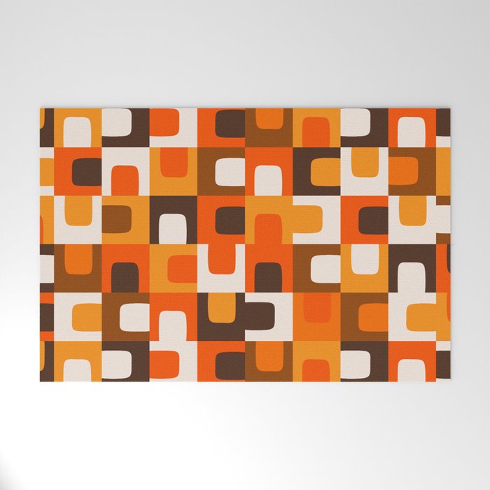 Mid Century Modern Concordance Retro Geometric Pattern in 70s Brown and Orange Welcome Mat Gallery Image 1