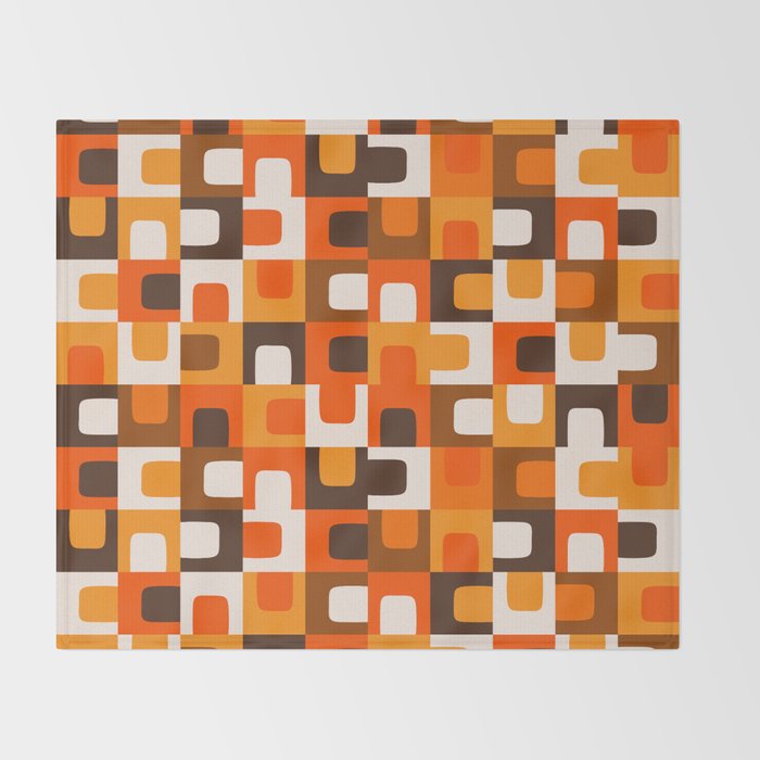 Mid Century Modern Concordance Retro Geometric Pattern in 70s Brown and Orange Throw Blanket Gallery Image 2