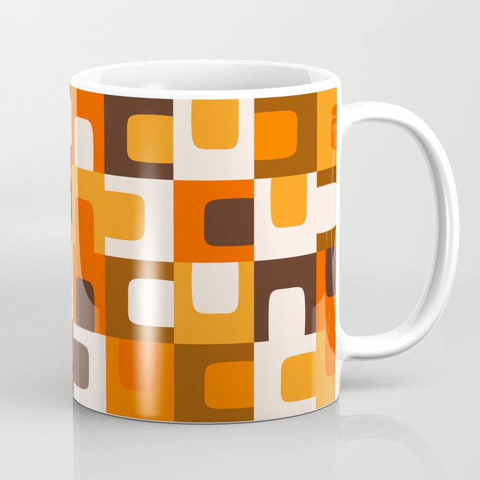 Mid Century Modern Concordance Retro Geometric Pattern in 70s Brown and Orange Coffee Mug Gallery Image 1