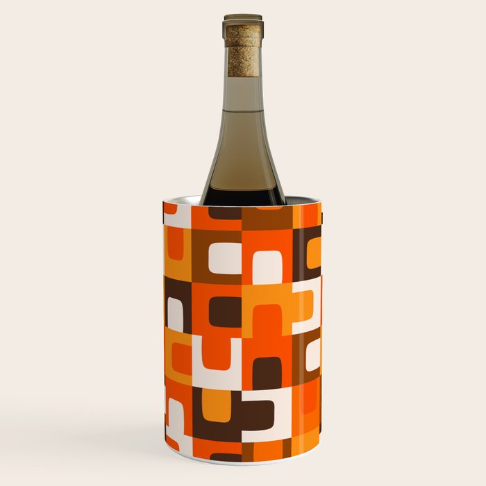 Mid Century Modern Concordance Retro Geometric Pattern in 70s Brown and Orange Wine Chiller Gallery Image 1