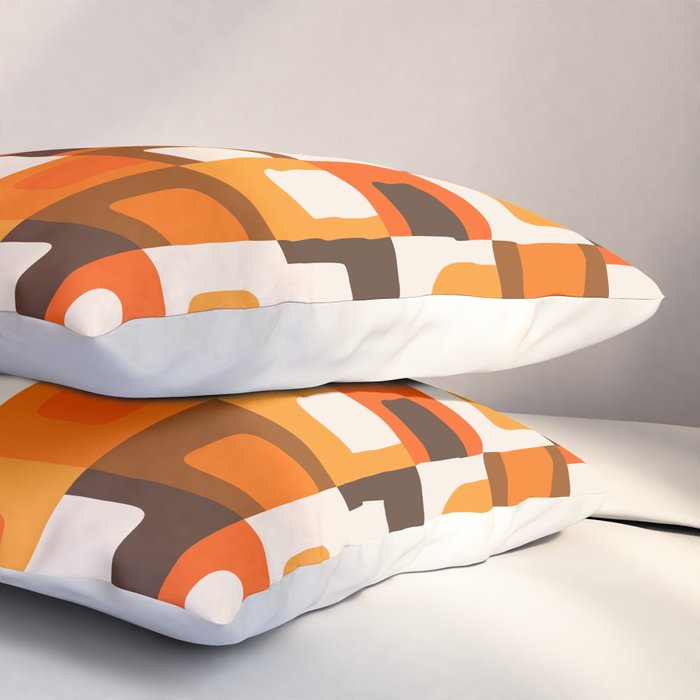 Mid Century Modern Concordance Retro Geometric Pattern in 70s Brown and Orange Pillow Sham Gallery Image 3