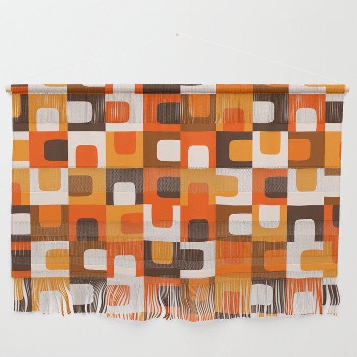 Mid Century Modern Concordance Retro Geometric Pattern in 70s Brown and Orange Wall Hanging Gallery Image 1