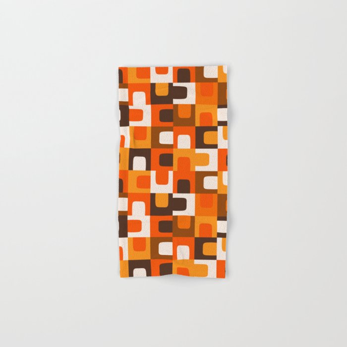 Mid Century Modern Concordance Retro Geometric Pattern in 70s Brown and Orange Bath Towel Gallery Image 1