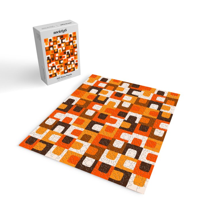 Mid Century Modern Concordance Retro Geometric Pattern in 70s Brown and Orange Jigsaw Puzzle Gallery Image 2