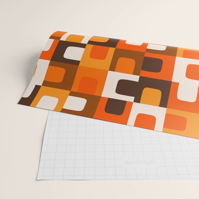 Mid Century Modern Concordance Retro Geometric Pattern in 70s Brown and Orange Wrapping Paper Gallery Image 2