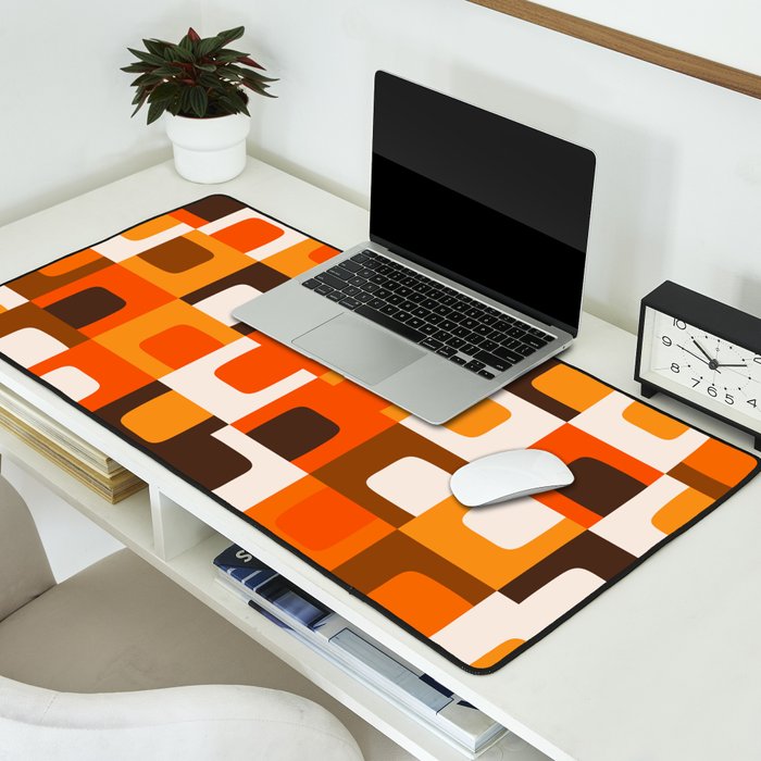 Mid Century Modern Concordance Retro Geometric Pattern in 70s Brown and Orange Desk Mat Gallery Image 2