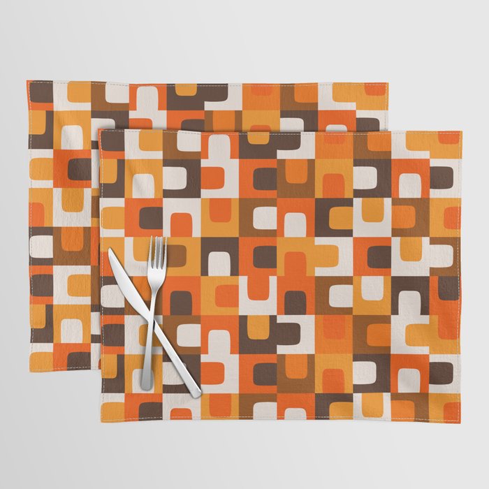 Mid Century Modern Concordance Retro Geometric Pattern in 70s Brown and Orange Placemat Gallery Image 1