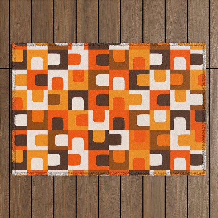 Mid Century Modern Concordance Retro Geometric Pattern in 70s Brown and Orange Outdoor Rug Gallery Image 1