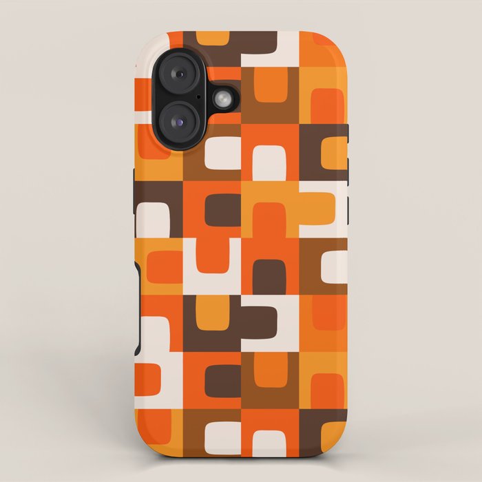 Mid Century Modern Concordance Retro Geometric Pattern in 70s Brown and Orange iPhone Case Gallery Image 1