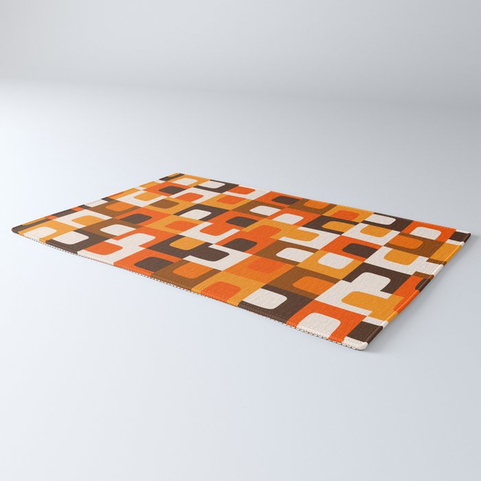 Mid Century Modern Concordance Retro Geometric Pattern in 70s Brown and Orange Rug Gallery Image 3