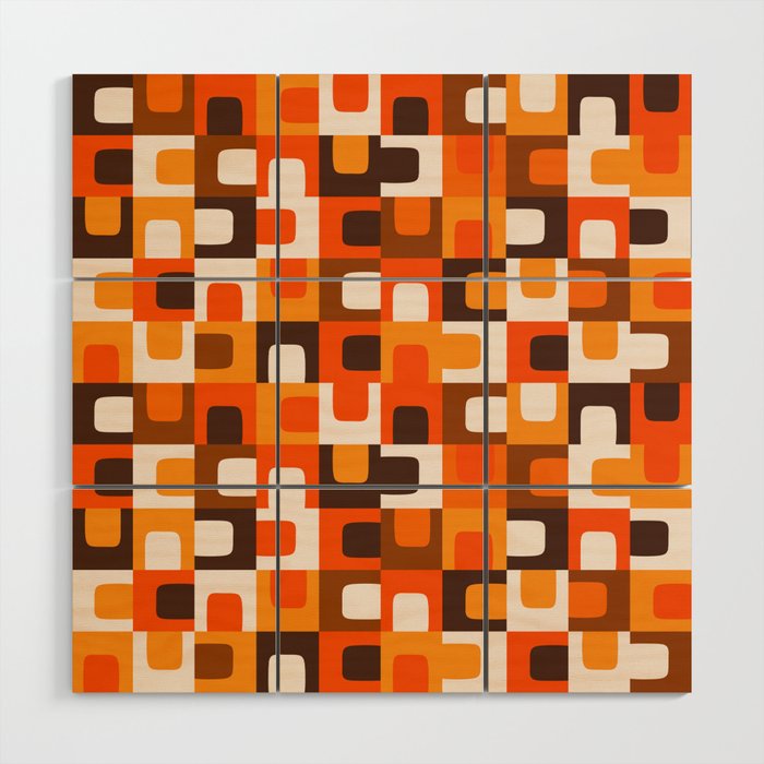 Mid Century Modern Concordance Retro Geometric Pattern in 70s Brown and Orange Wood Wall Art Gallery Image 1
