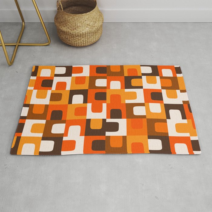 Mid Century Modern Concordance Retro Geometric Pattern in 70s Brown and Orange Rug Gallery Image 1