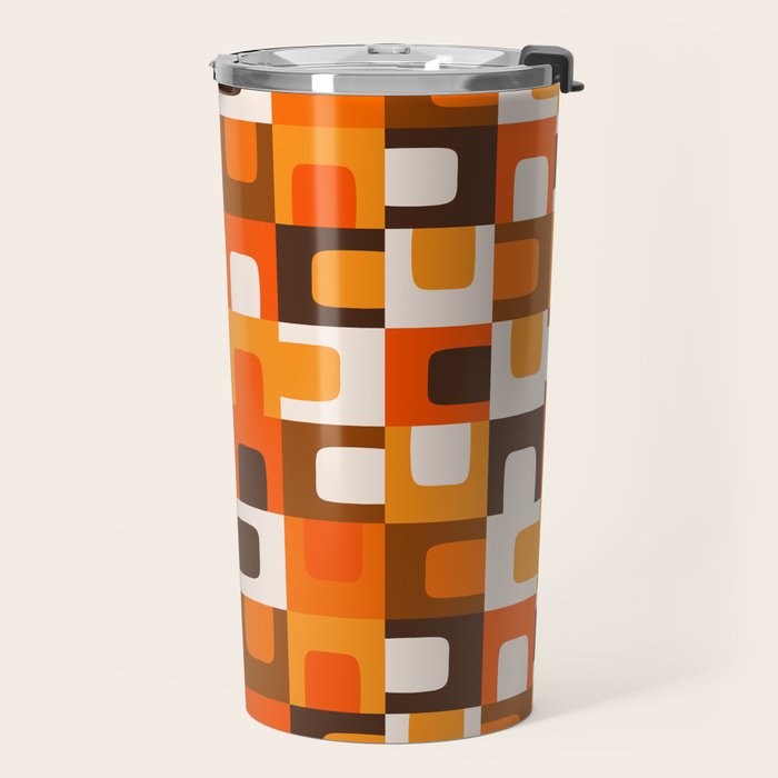 Mid Century Modern Concordance Retro Geometric Pattern in 70s Brown and Orange Travel Mug Gallery Image 2
