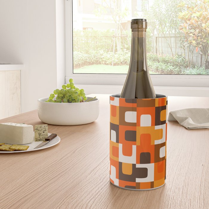 Mid Century Modern Concordance Retro Geometric Pattern in 70s Brown and Orange Wine Chiller Gallery Image 4