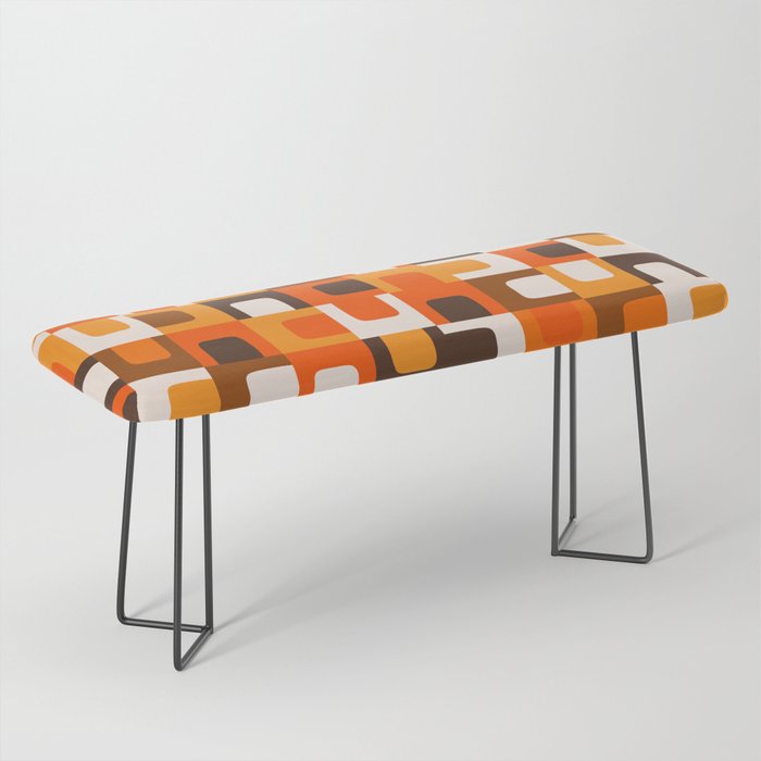Mid Century Modern Concordance Retro Geometric Pattern in 70s Brown and Orange Bench Gallery Image 1