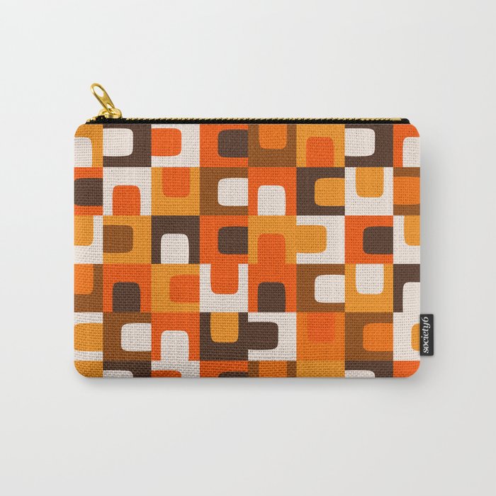 Mid Century Modern Concordance Retro Geometric Pattern in 70s Brown and Orange Carry All Pouch Gallery Image 1