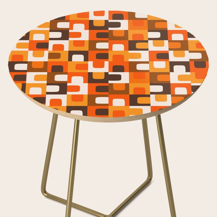 Mid Century Modern Concordance Retro Geometric Pattern in 70s Brown and Orange Side Table Gallery Image 2